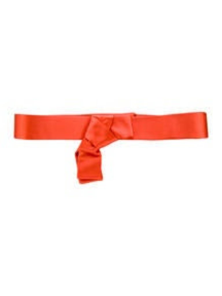 Prada Silk Satin Bow Tie Sash Ribbon Waist Belt Designer Y2k Coral Orange Red
